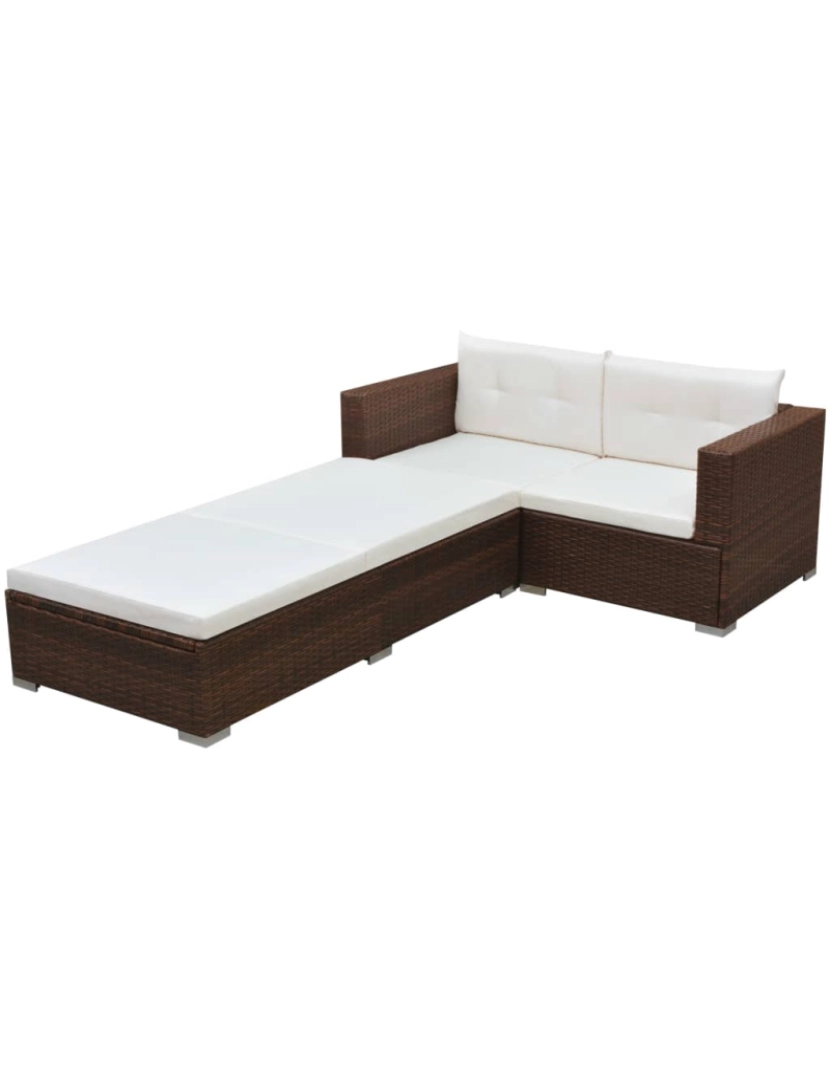 imagem de vidaXL 3 pcs conjunto lounge jardim c/ almofadões vime PE castanho2