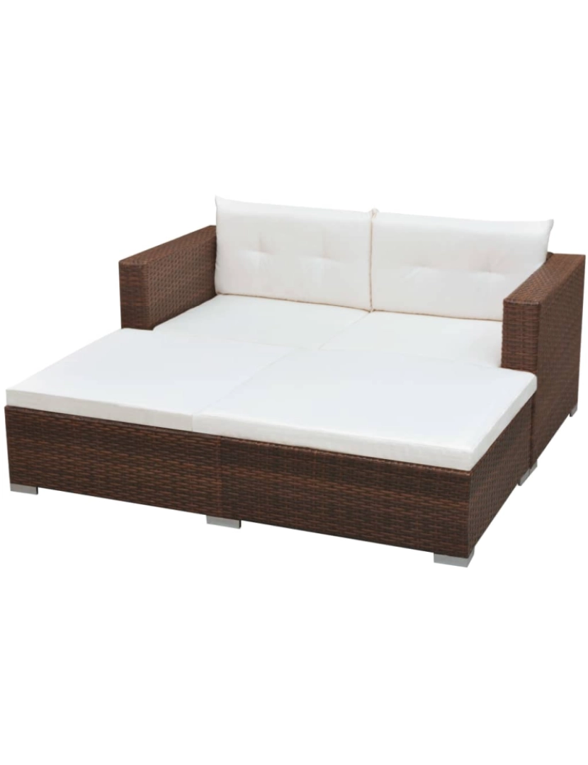 imagem de vidaXL 3 pcs conjunto lounge jardim c/ almofadões vime PE castanho4