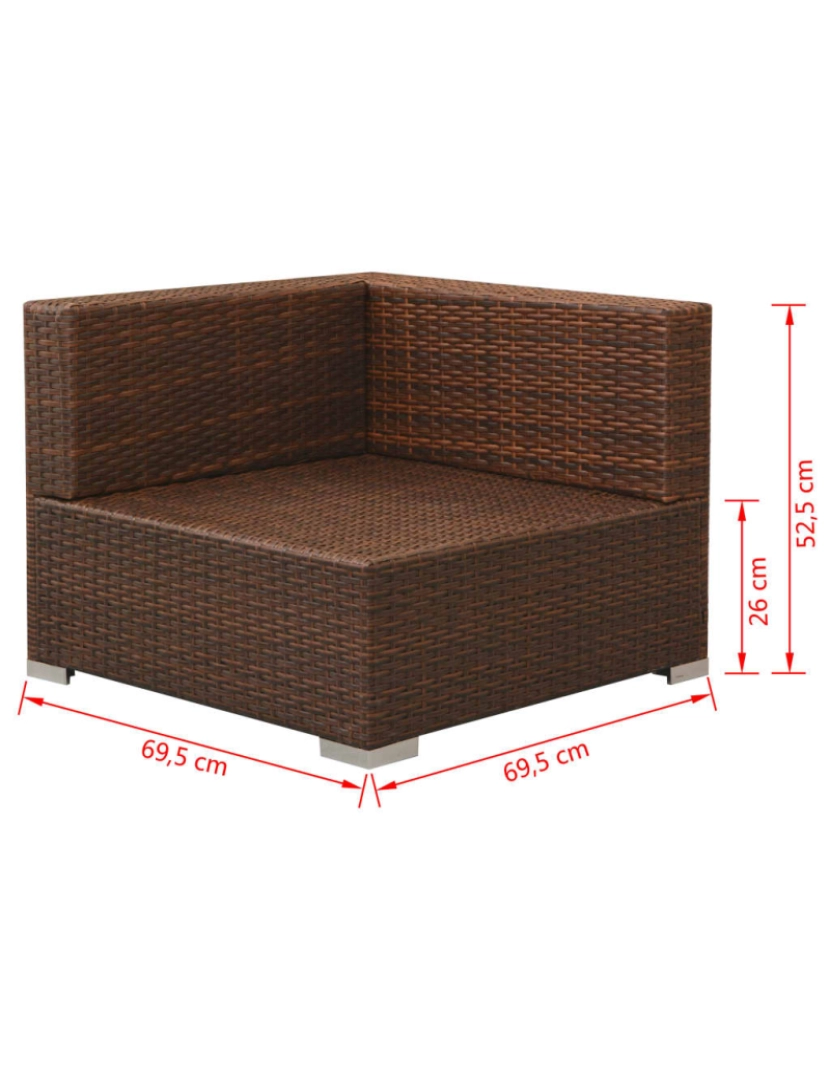 imagem de vidaXL 3 pcs conjunto lounge jardim c/ almofadões vime PE castanho9