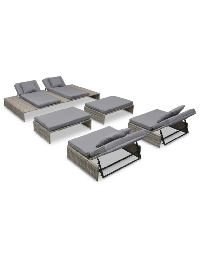 imagem de vidaXL 5 pcs conjunto lounge de jardim c/ almofadões vime PE cinzento2