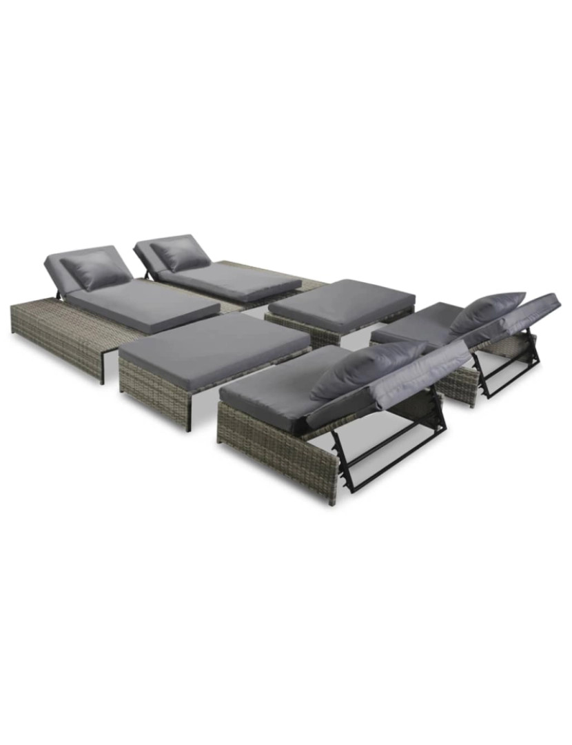 imagem de vidaXL 5 pcs conjunto lounge de jardim c/ almofadões vime PE cinzento3