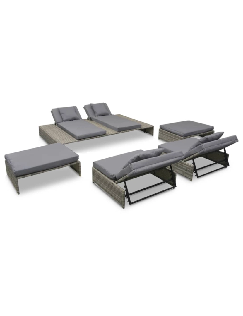 imagem de vidaXL 5 pcs conjunto lounge de jardim c/ almofadões vime PE cinzento4