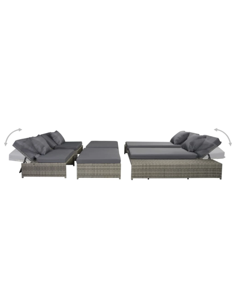 imagem de vidaXL 5 pcs conjunto lounge de jardim c/ almofadões vime PE cinzento5