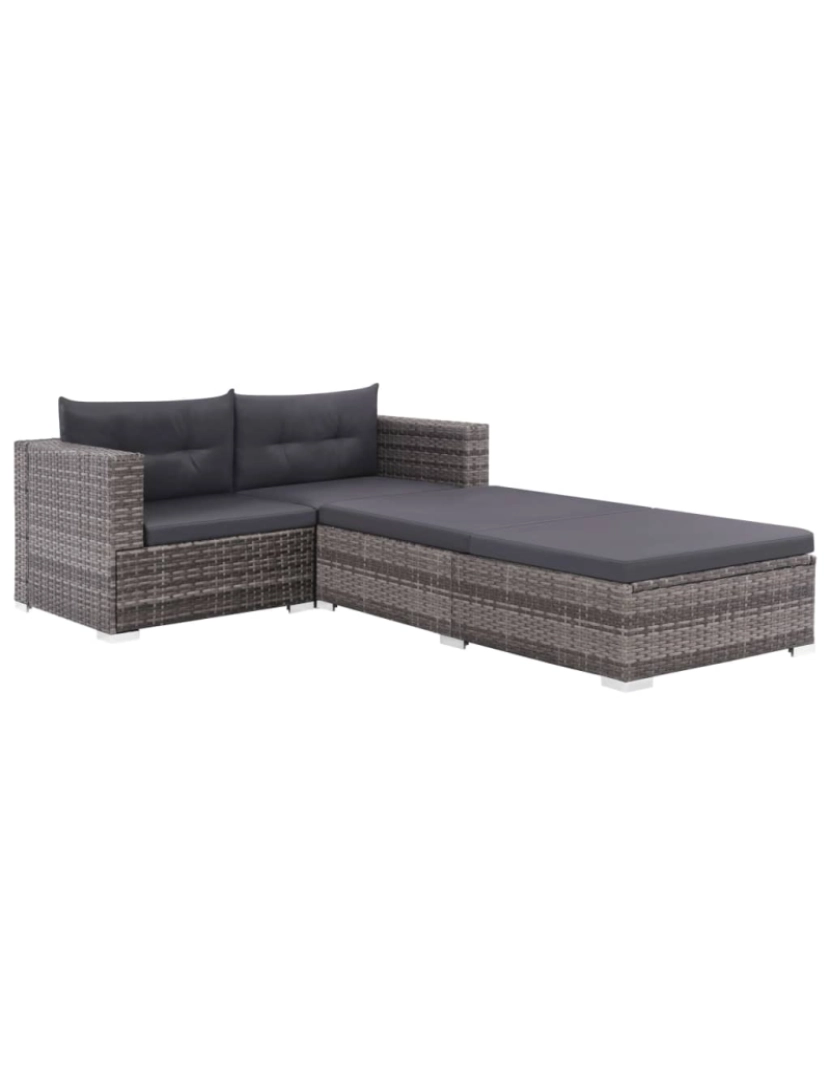 imagem de vidaXL 3 pcs conjunto lounge de jardim c/ almofadões vime PE cinzento3