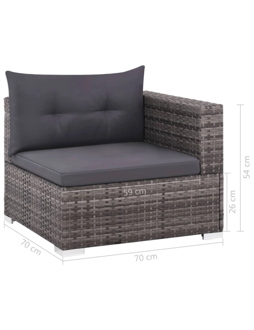 imagem de vidaXL 3 pcs conjunto lounge de jardim c/ almofadões vime PE cinzento7