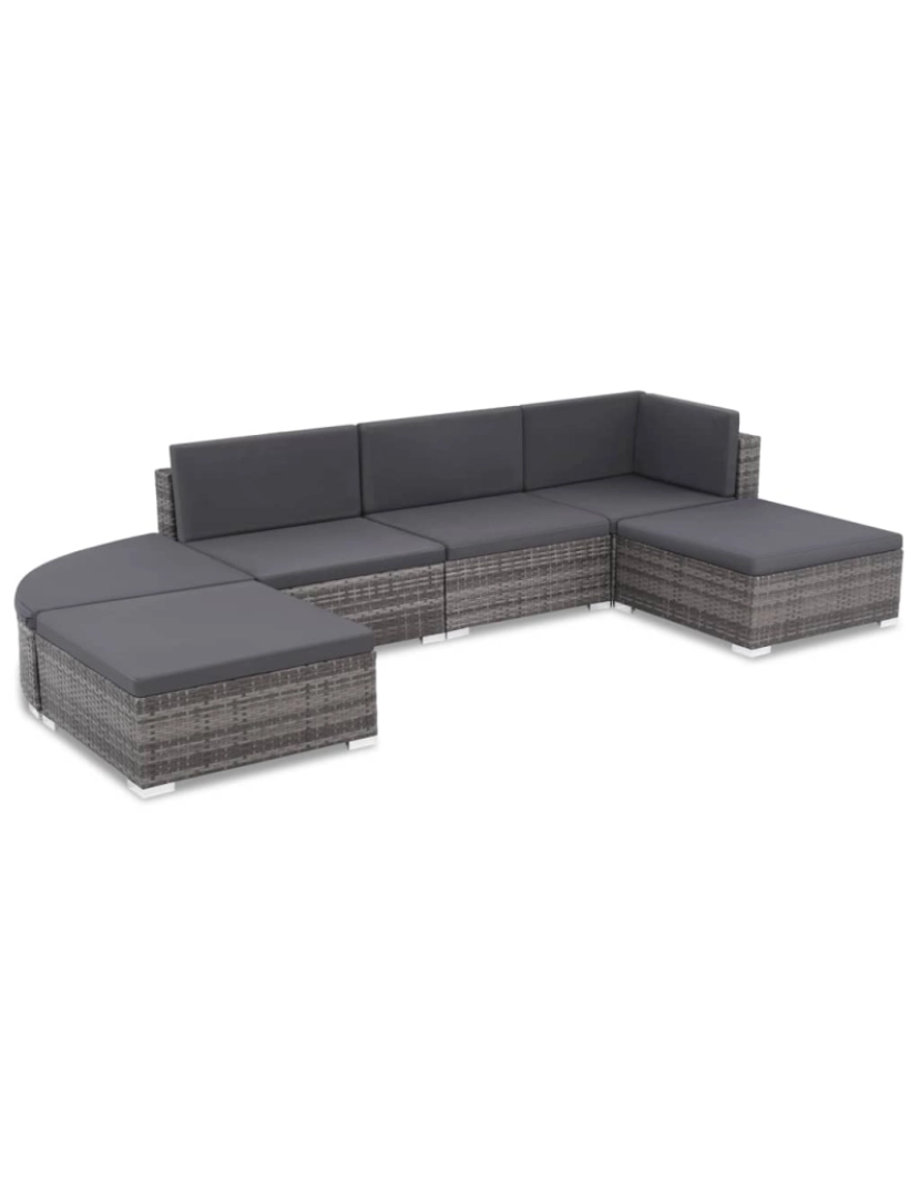 imagem de vidaXL 6 pcs conjunto lounge de jardim c/ almofadões vime PE cinzento2