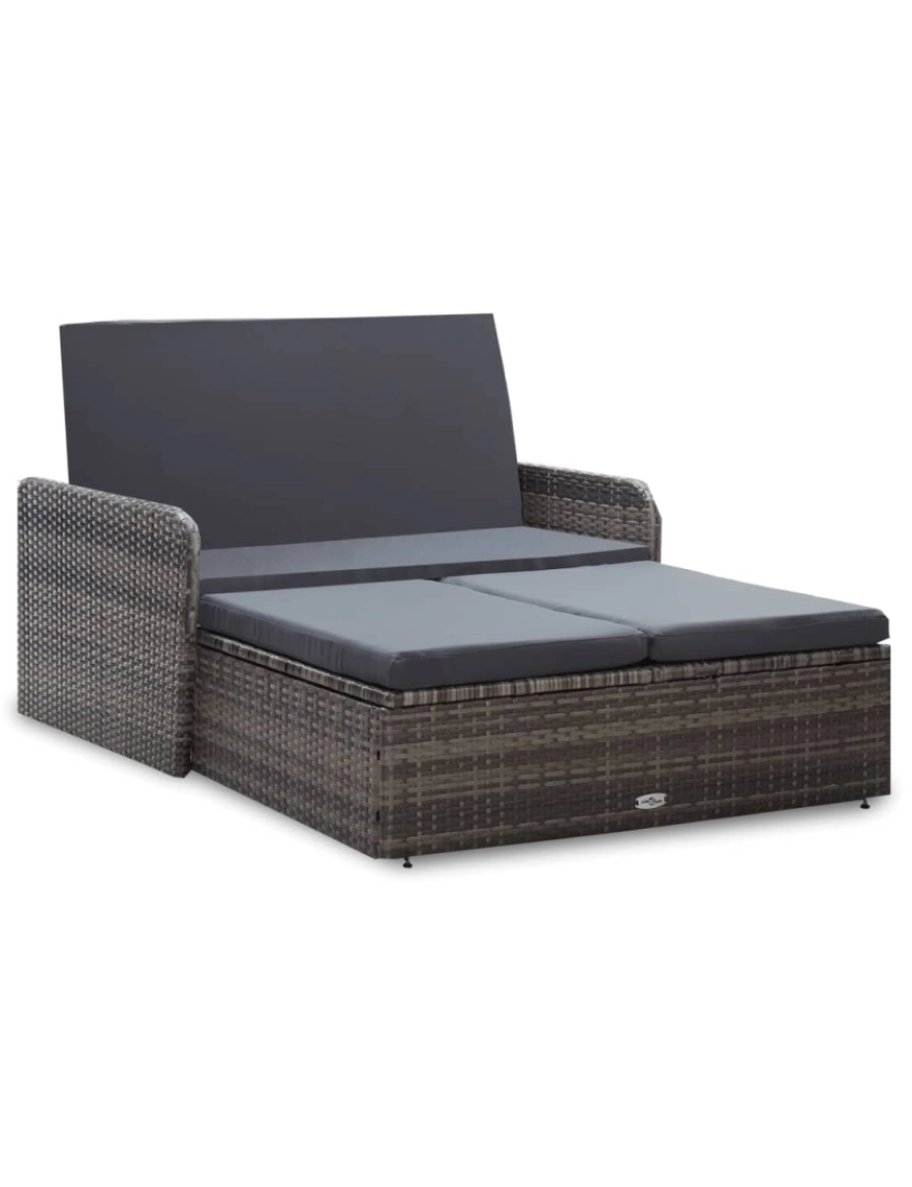 imagem de vidaXL 2 pcs conjunto lounge de jardim c/ almofadões vime PE cinzento2