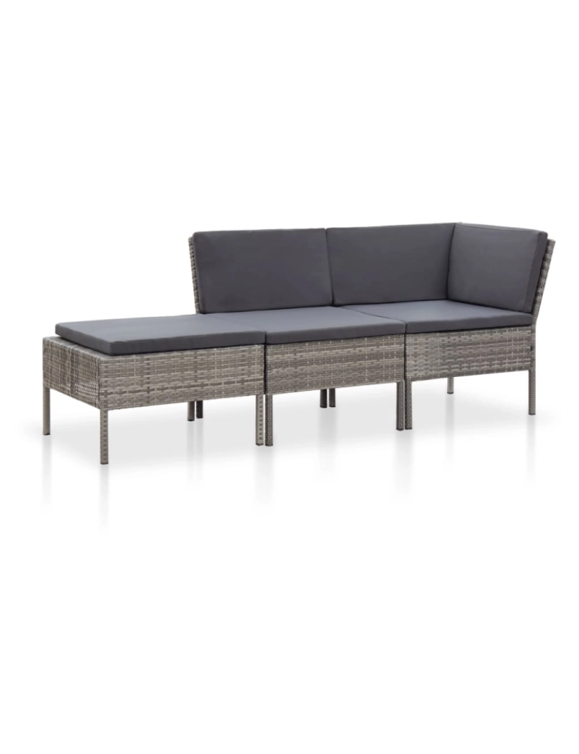 imagem de vidaXL Conjunto lounge de jardim c/ almofadões 3 pcs vime PE cinzento1