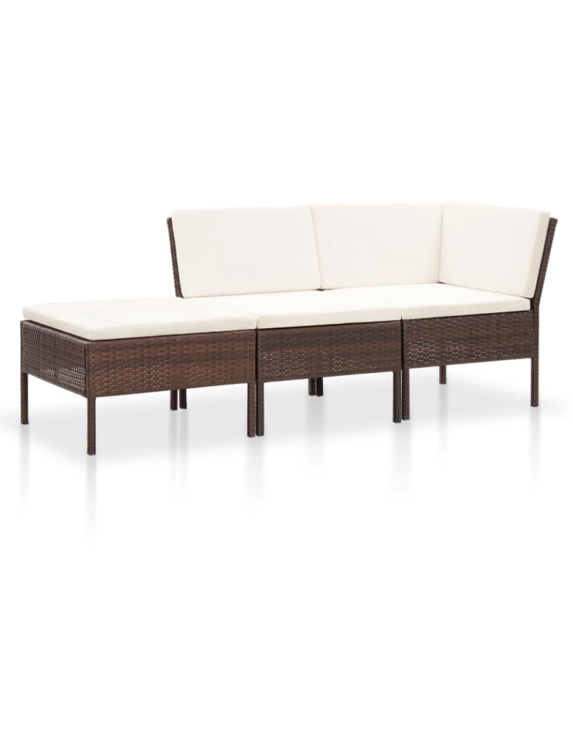 Vidaxl - vidaXL 3 pcs conjunto lounge jardim c/ almofadões vime PE castanho