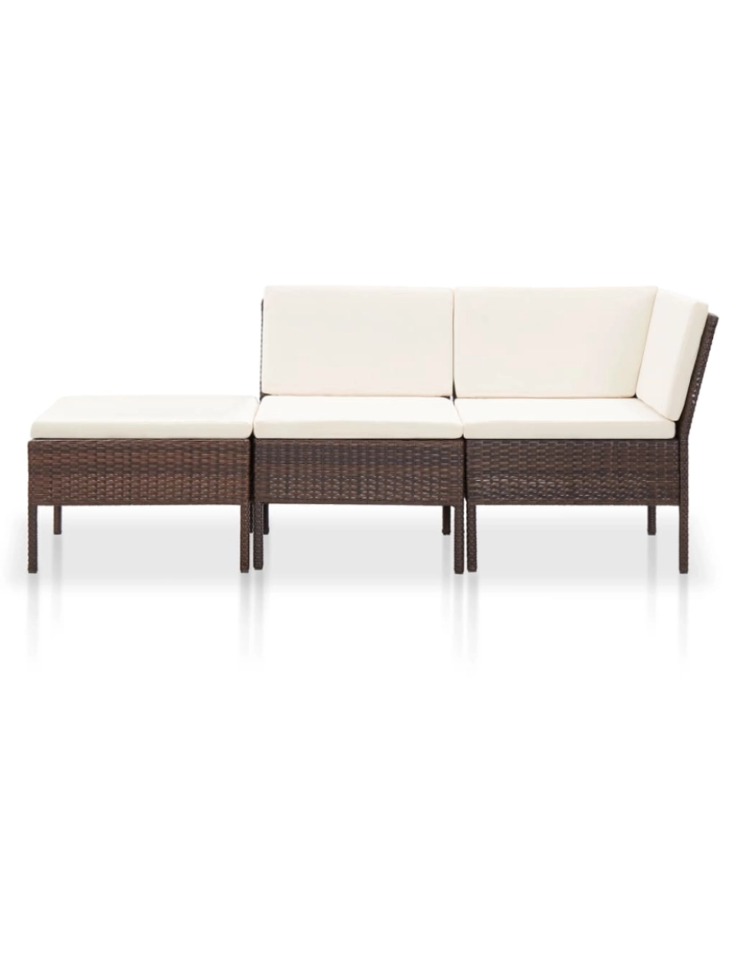 imagem de vidaXL 3 pcs conjunto lounge jardim c/ almofadões vime PE castanho3