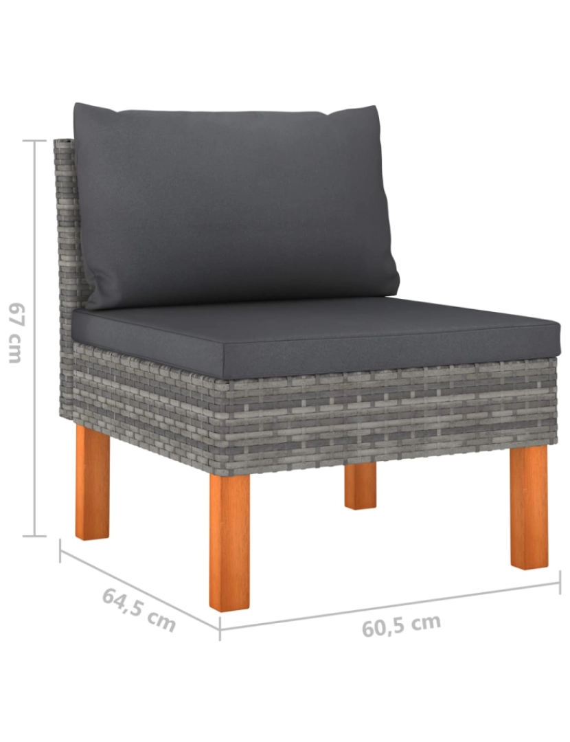 imagem de vidaXL 4 pcs conjunto lounge de jardim c/ almofadões vime PE cinzento10