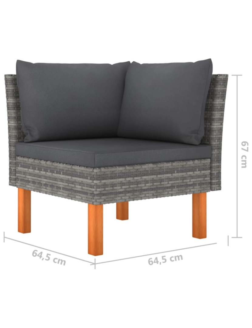 imagem de vidaXL 4 pcs conjunto lounge de jardim c/ almofadões vime PE cinzento8