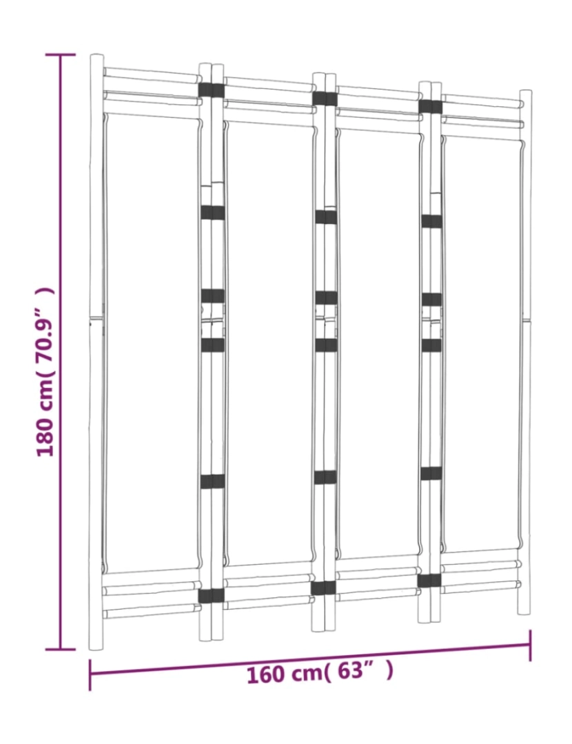 imagem de vidaXL Biombo com 4 painéis dobráveis bambu e lona 160 cm10