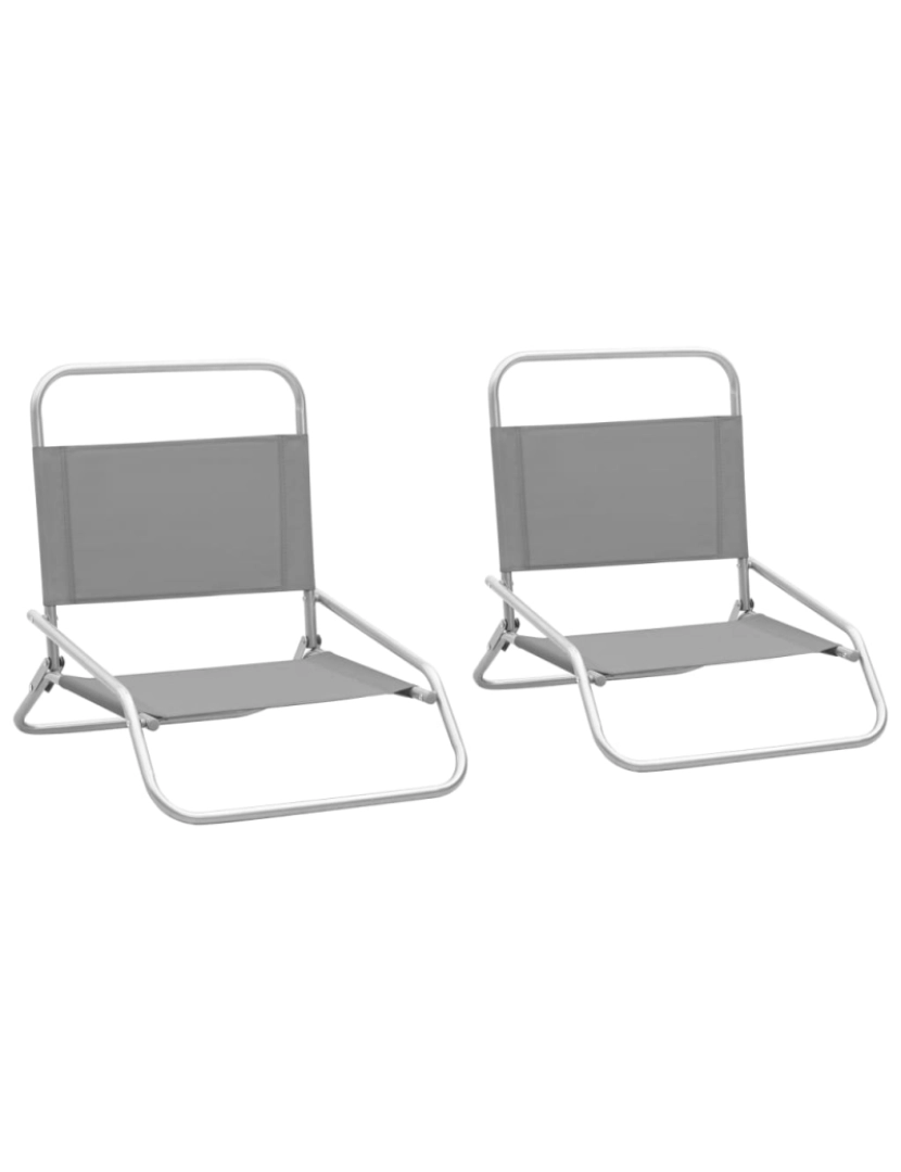 imagem de vidaXL Cadeiras de praia dobráveis 2 pcs tecido cinzento1