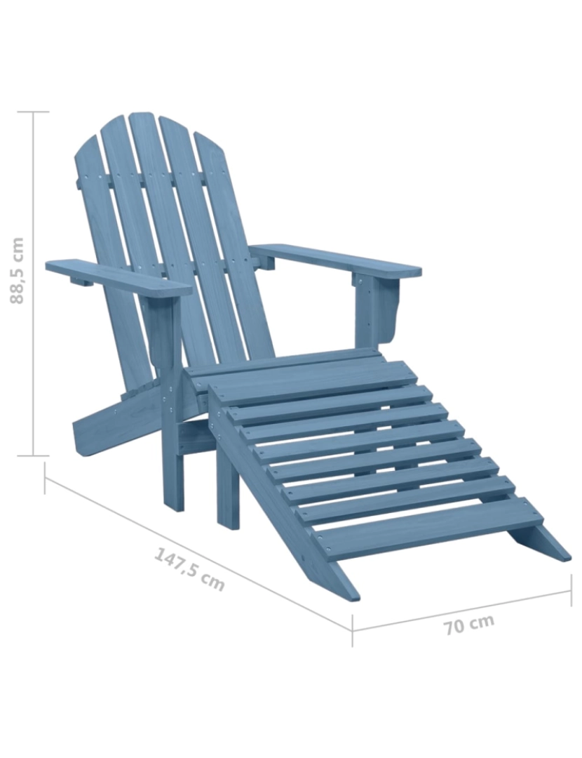 imagem de vidaXL Cadeira Adirondack para jardim com otomano abeto maciço azul9