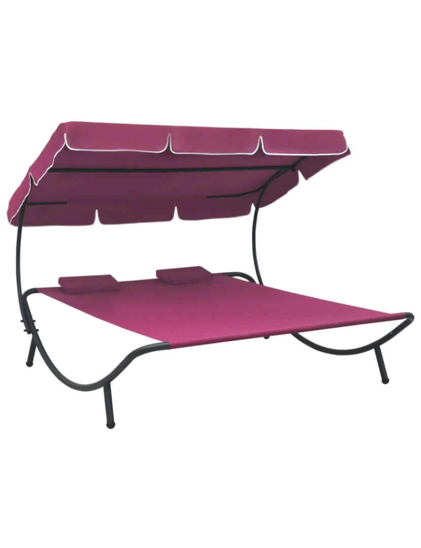 imagem de vidaXL Espreguiçadeira com toldo e almofadas rosa1