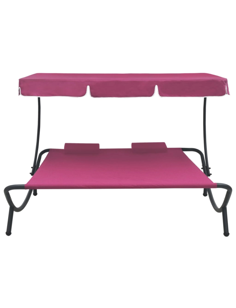 imagem de vidaXL Espreguiçadeira com toldo e almofadas rosa3