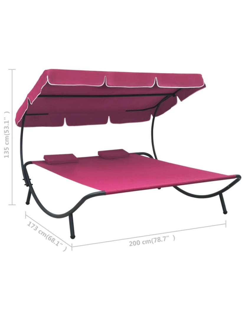 imagem de vidaXL Espreguiçadeira com toldo e almofadas rosa8