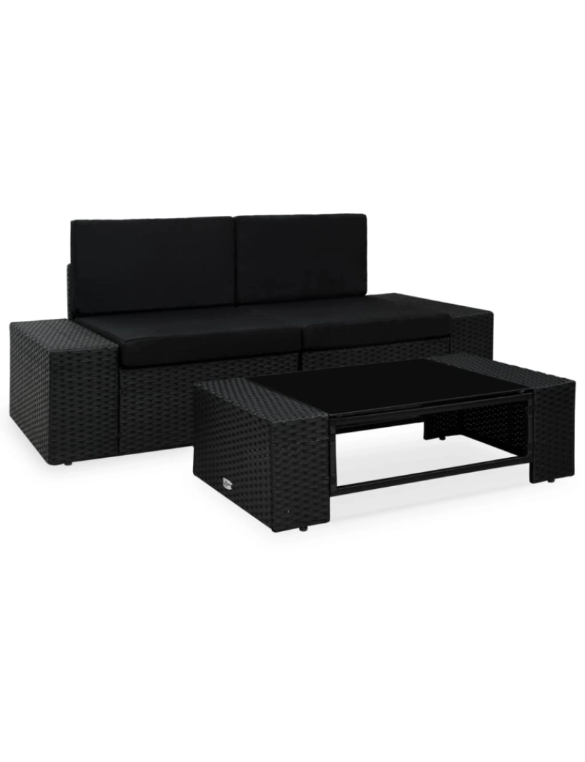 imagem de vidaXL 3 pcs conjunto lounge para jardim vime PE preto2