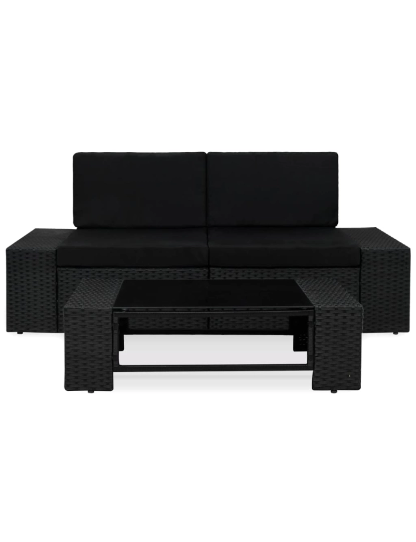 imagem de vidaXL 3 pcs conjunto lounge para jardim vime PE preto3