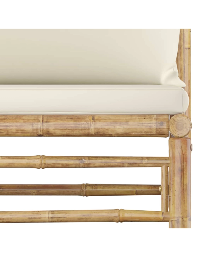 imagem de vidaXL 2 pcs conj. lounge p/ jardim em bambu c/ almofadões branco nata6