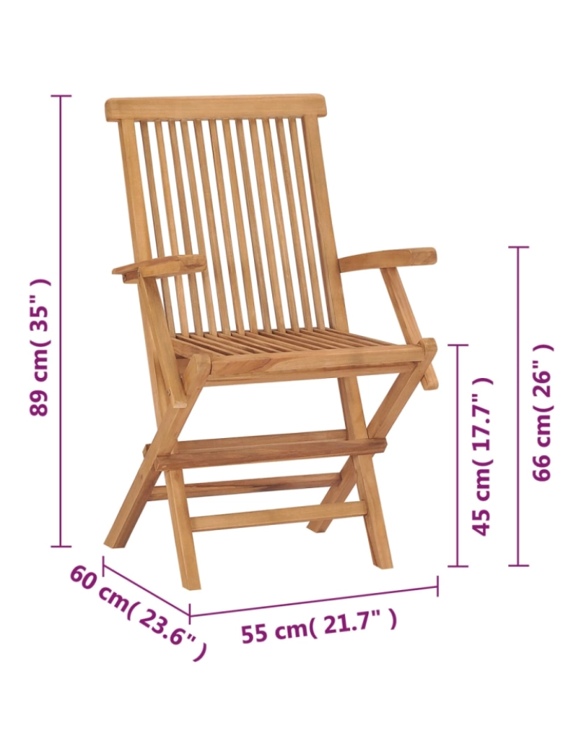 imagem de vidaXL Cadeiras de jardim dobráveis 2 pcs madeira maciça de teca10