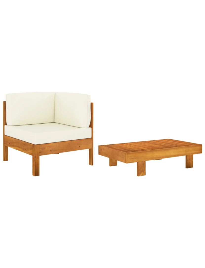 imagem de vidaXL 2 pcs conj. lounge de jardim c/ almofadões branco nata acácia1