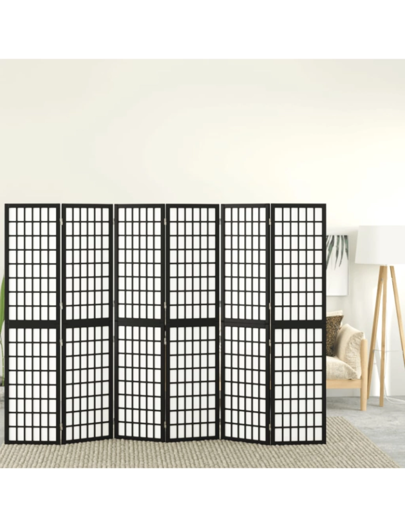 imagem de vidaXL Biombo dobrável com 6 painéis estilo japonês 240x170 cm preto2