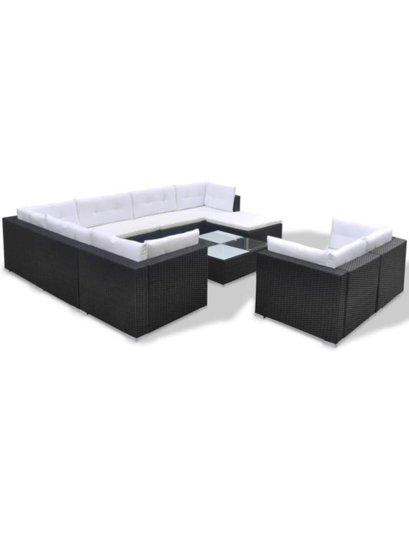 imagem de vidaXL 10 pcs conjunto lounge de jardim c/ almofadões vime PE preto4