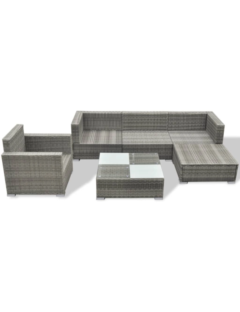 imagem de vidaXL 6 pcs conjunto lounge de jardim c/ almofadões vime PE cinzento5