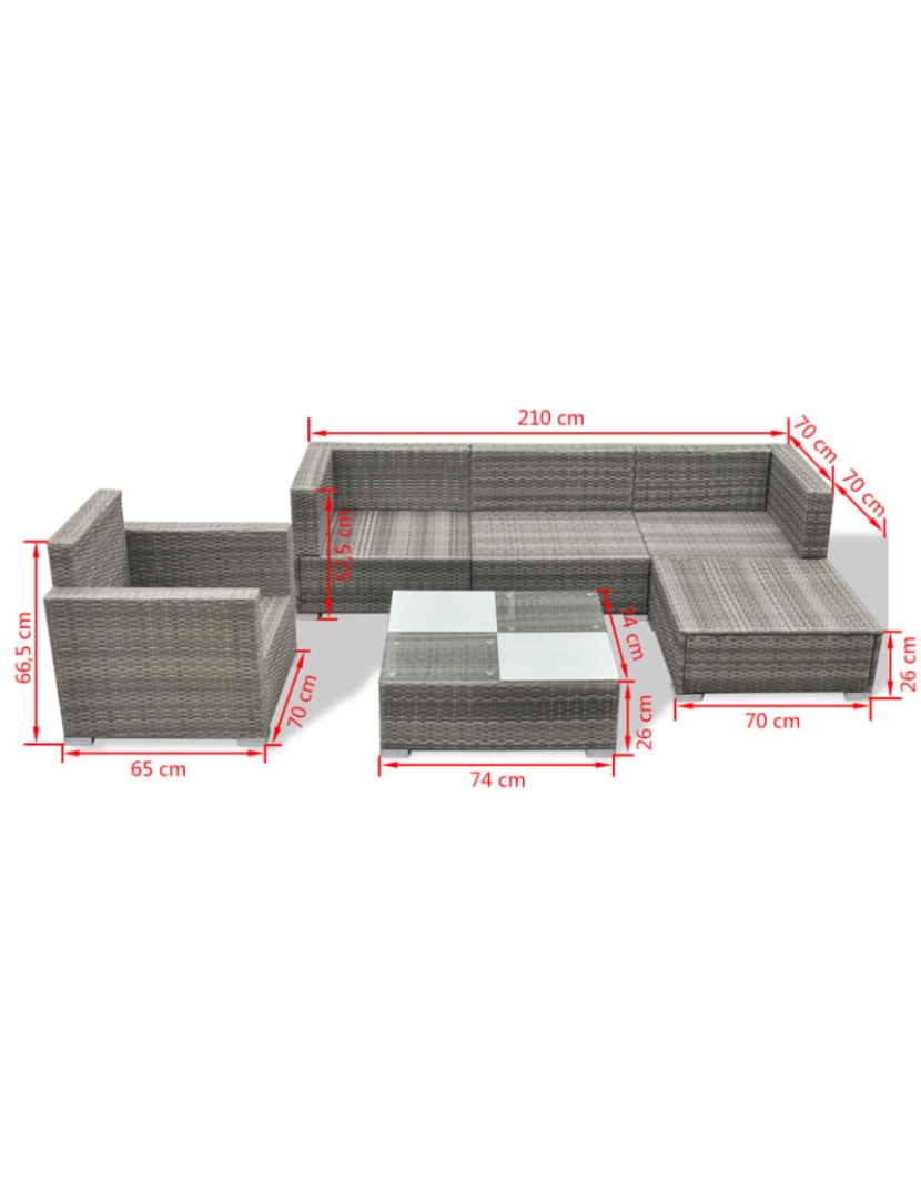 imagem de vidaXL 6 pcs conjunto lounge de jardim c/ almofadões vime PE cinzento9