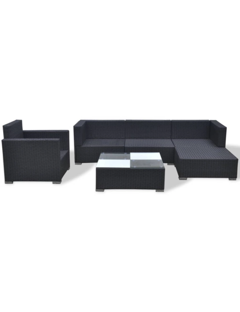 imagem de vidaXL 6 pcs conjunto lounge de jardim c/ almofadões vime PE preto8