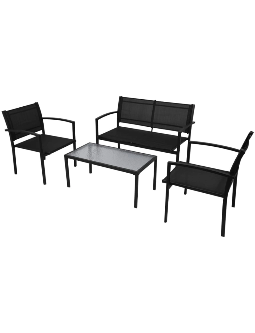 imagem de vidaXL 4 pcs conjunto lounge para jardim textilene preto2