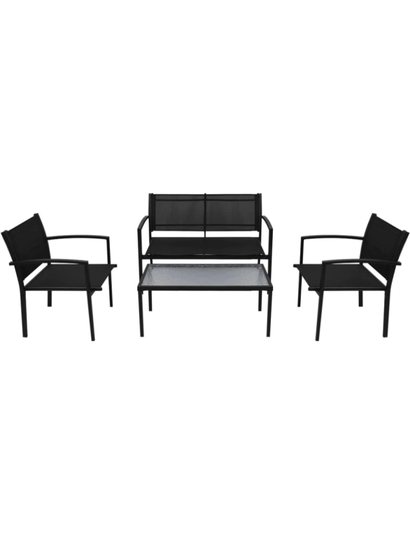 imagem de vidaXL 4 pcs conjunto lounge para jardim textilene preto3