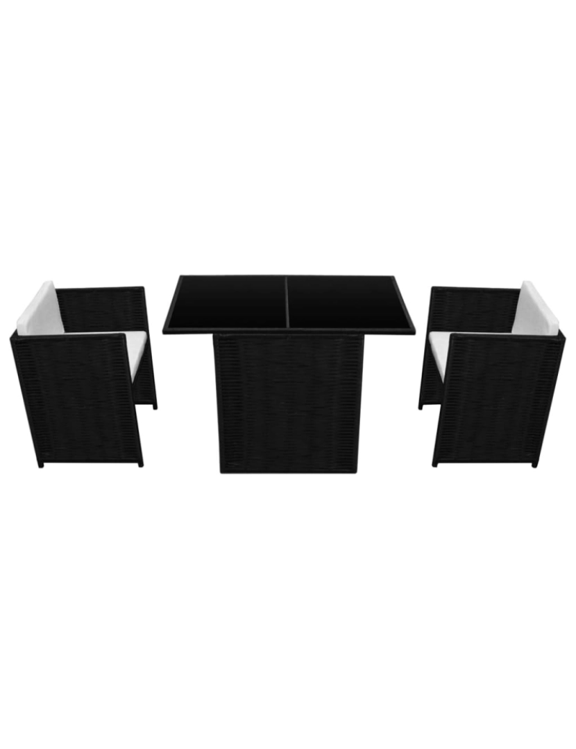 imagem de vidaXL 3 pcs conjunto bistrô com almofadões vime PE preto5