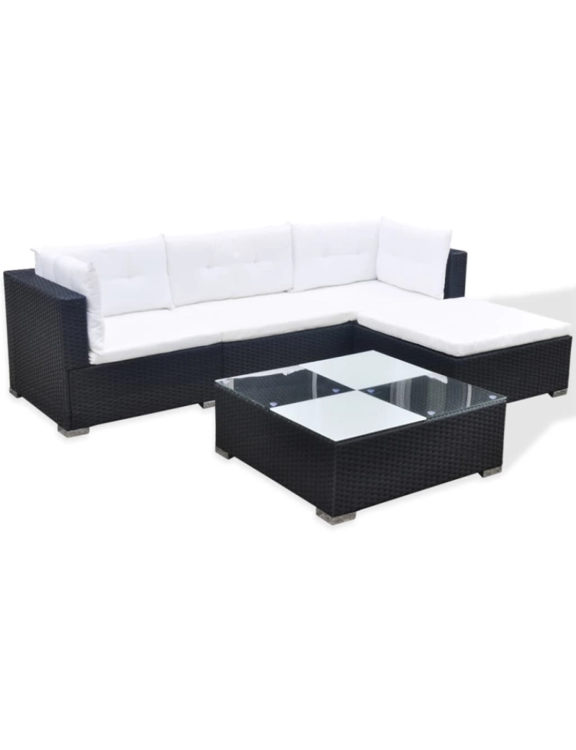 imagem de vidaXL 5 pcs conjunto lounge de jardim c/ almofadões vime PE preto5