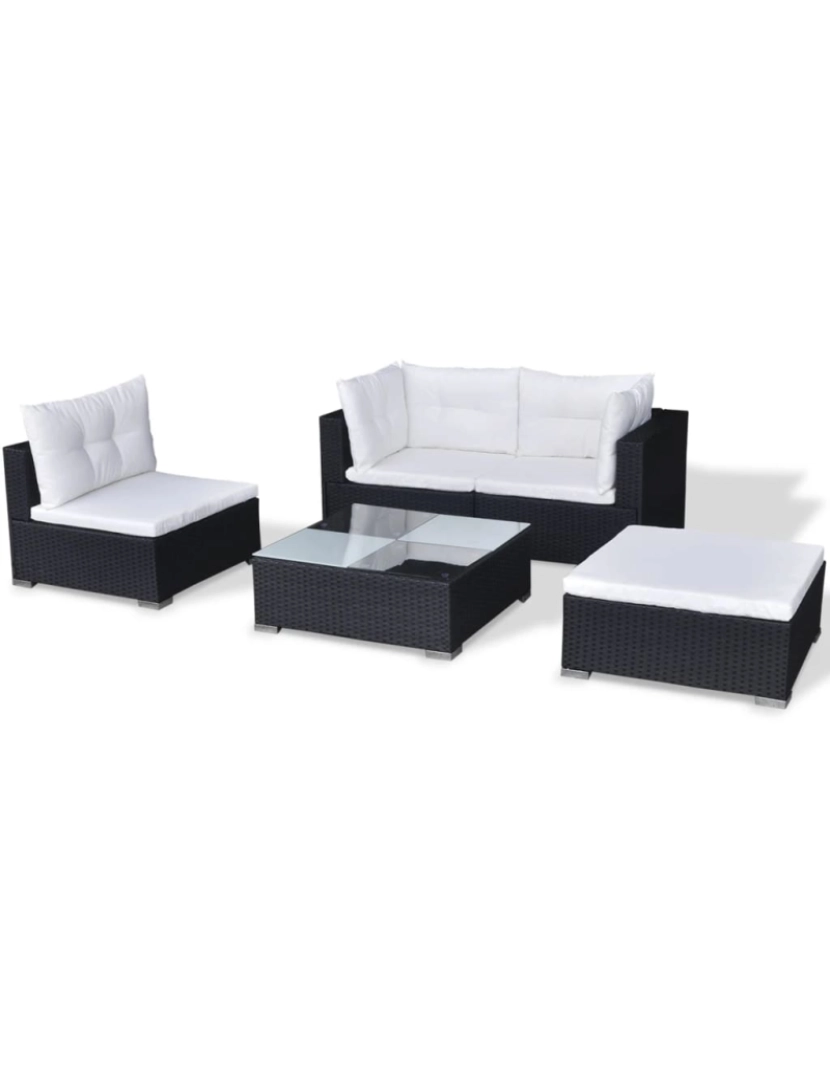 imagem de vidaXL 5 pcs conjunto lounge de jardim c/ almofadões vime PE preto6