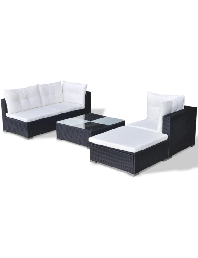 imagem de vidaXL 5 pcs conjunto lounge de jardim c/ almofadões vime PE preto7