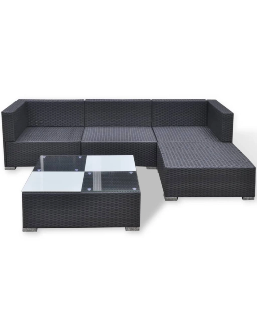 imagem de vidaXL 5 pcs conjunto lounge de jardim c/ almofadões vime PE preto8