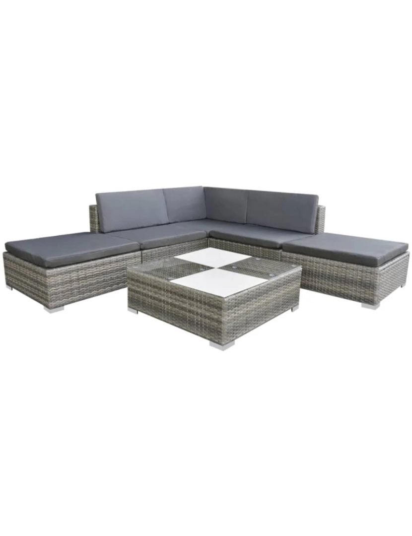 imagem de vidaXL 6 pcs conjunto lounge de jardim c/ almofadões vime PE cinzento2