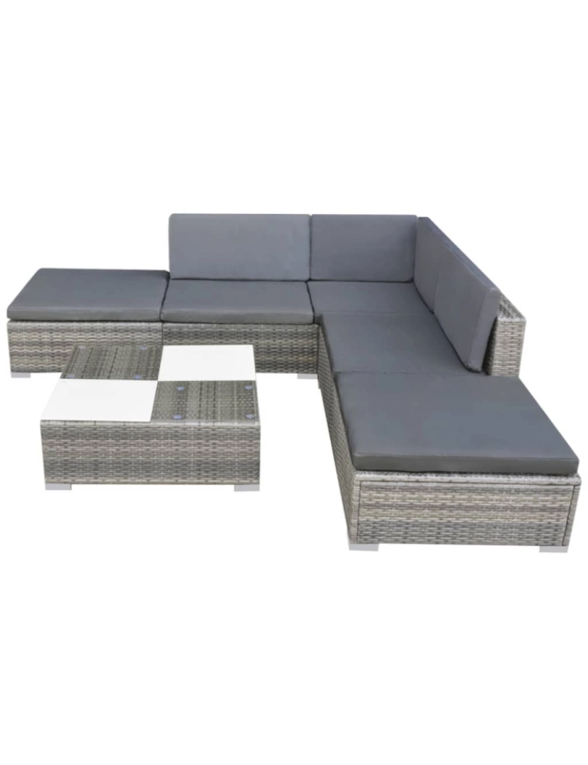 imagem de vidaXL 6 pcs conjunto lounge de jardim c/ almofadões vime PE cinzento3