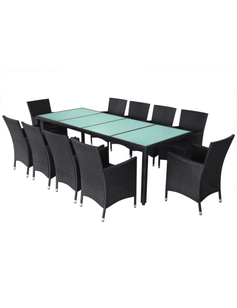 imagem de vidaXL 11 pcs conjunto jantar exterior com almofadões vime PE preto4