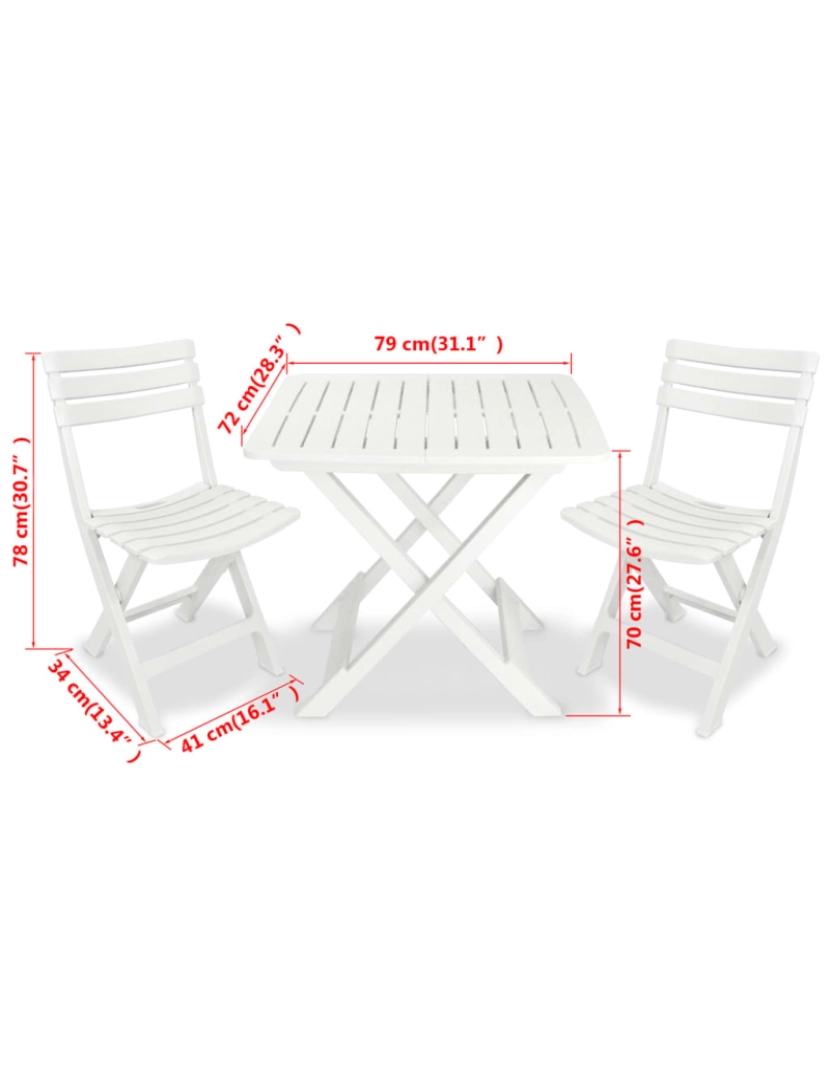 imagem de vidaXL Conjunto bistrô para jardim 3 pcs plástico branco10