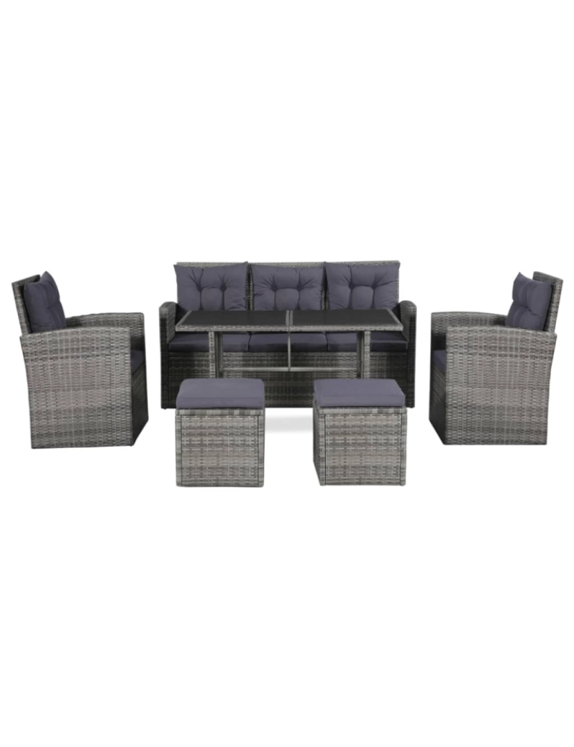 imagem de vidaXL 6 pcs conjunto lounge de jardim c/ almofadões vime PE cinzento3