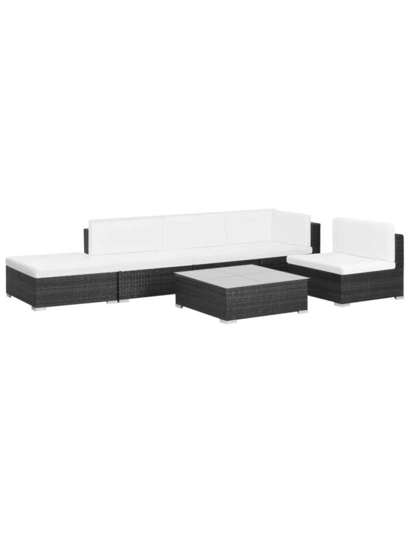 imagem de vidaXL 6 pcs conjunto lounge de jardim c/ almofadões vime PE preto3