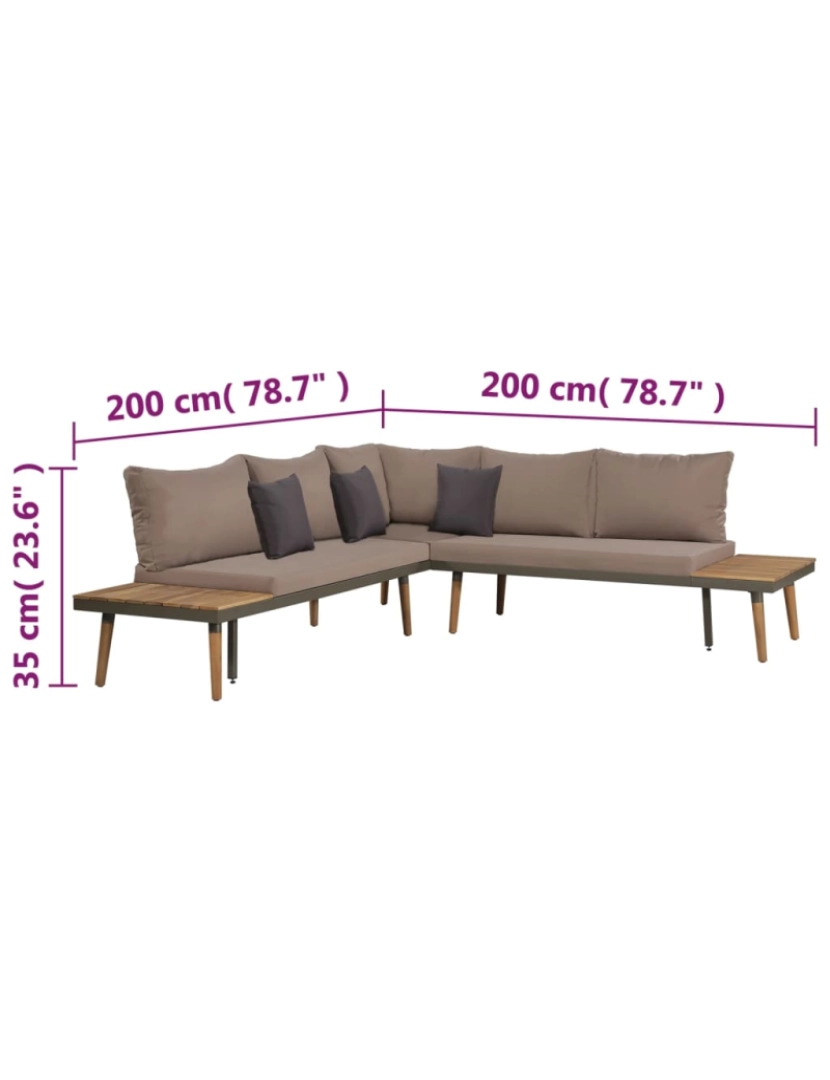 imagem de vidaXL 4 pcs conj. lounge jardim c/ almofadões acácia maciça castanho8