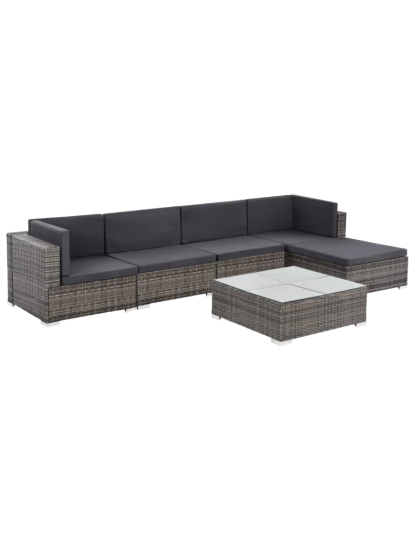 imagem de vidaXL 6 pcs conjunto lounge de jardim c/ almofadões vime PE cinzento2