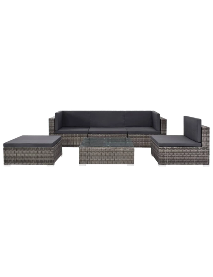 imagem de vidaXL 6 pcs conjunto lounge de jardim c/ almofadões vime PE cinzento3