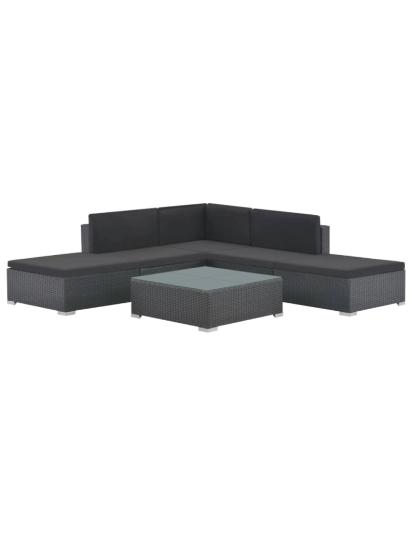 imagem de vidaXL 6 pcs conjunto lounge de jardim c/ almofadões vime PE preto1