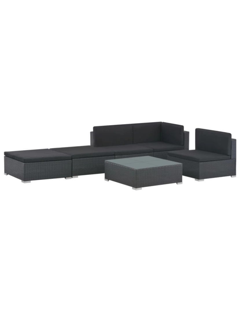 imagem de vidaXL 6 pcs conjunto lounge de jardim c/ almofadões vime PE preto3